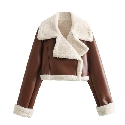 Foreign Trade List! European And American Women&#039;s Lapel Fur Fleece Double-Sided Short Jacket Coat 4341806