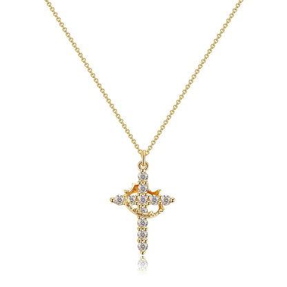 S925 Sterling Silver Full Diamond Cross Necklace Necklace American Hip Hop Joker Niche Design Sense