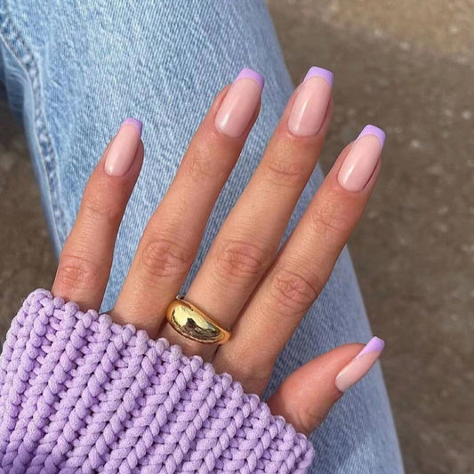 Wear Armour European And American Square Head Purple French Simple Nail Art 24 Removable Fake Nails