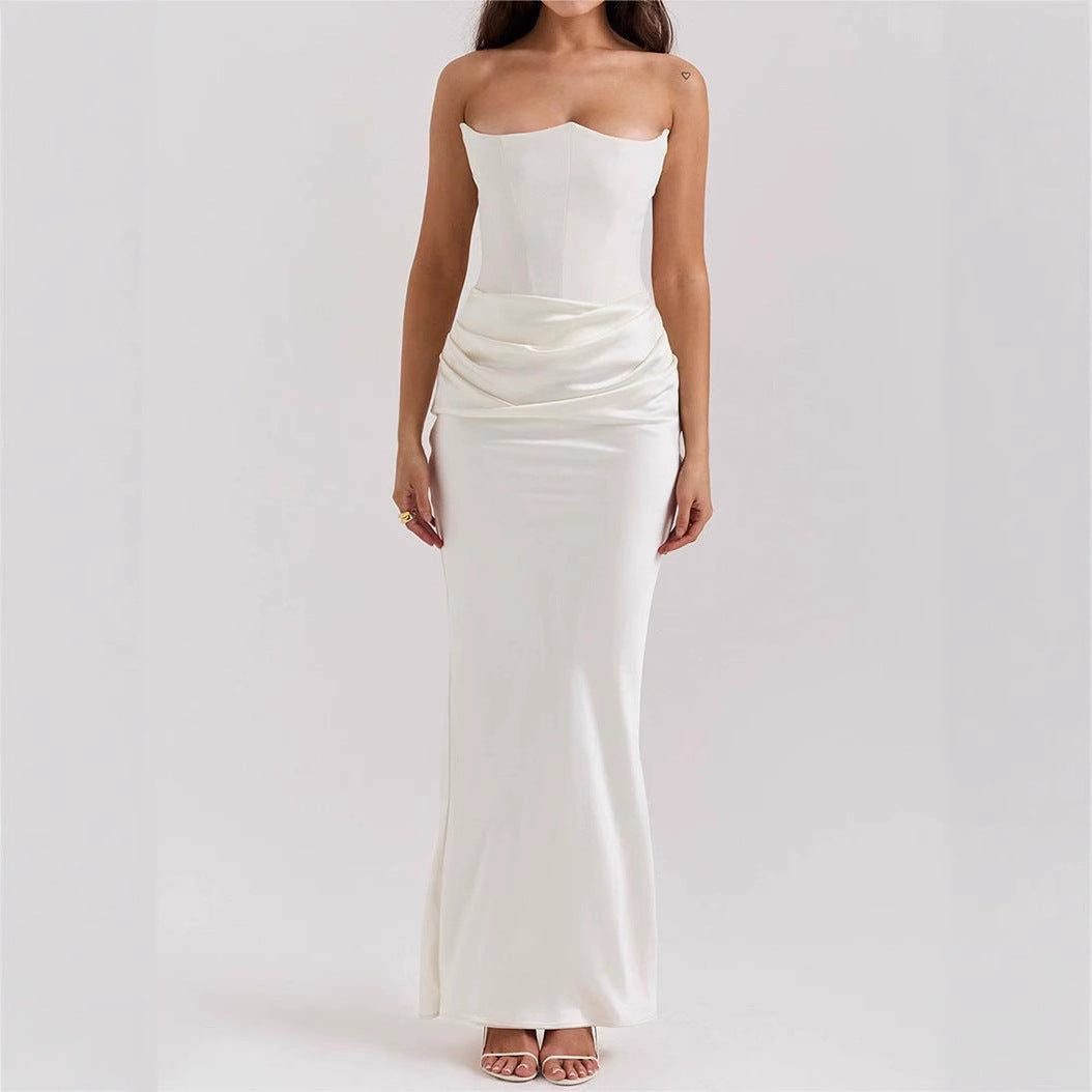 2025 European And American Style Autumn And Winter New Cross-Border Women&#039;s Fashion Tube Top Sexy Backless Slim Evening Dress Dress For Women