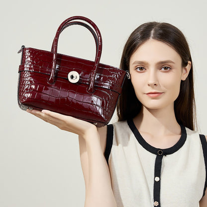 Fashionable Genuine Leather Versatile Handbag 2025 New Pure Color Elegant One-Shoulder Cross-Body Tote Large Bag High-End Bag