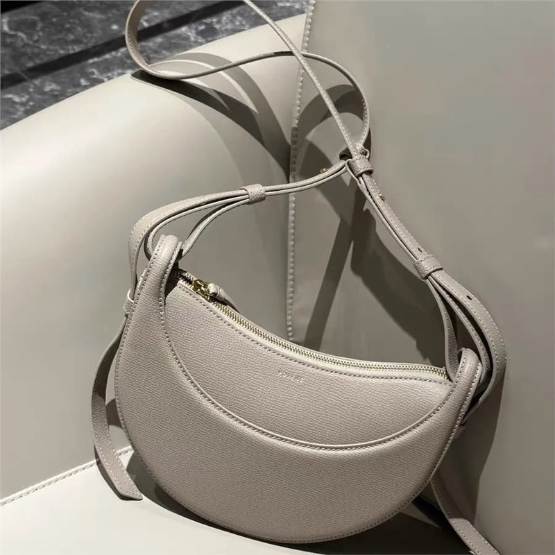 French Counter POLENE Real Cowhide Crescent Bag Shoulder Crossbody Saddle Bag Commuter Small Size Underarm Women&#039;s Bag