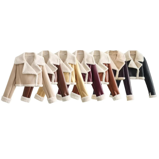 Foreign Trade List! European And American Women&#039;s Lapel Fur Fleece Double-Sided Short Jacket Coat 4341806