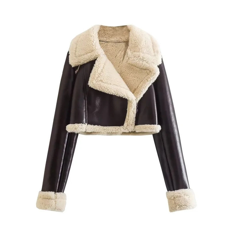 Foreign Trade List! European And American Women&#039;s Lapel Fur Fleece Double-Sided Short Jacket Coat 4341806