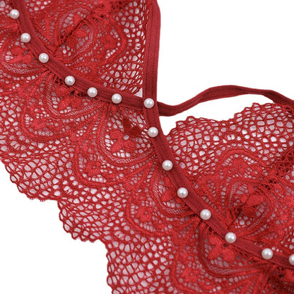 European And American Lace Sexy Panties, Beaded Plus Size Strap Bra, No Steel Ring, Small Chest, Women&amp;#039;s Underwear Set