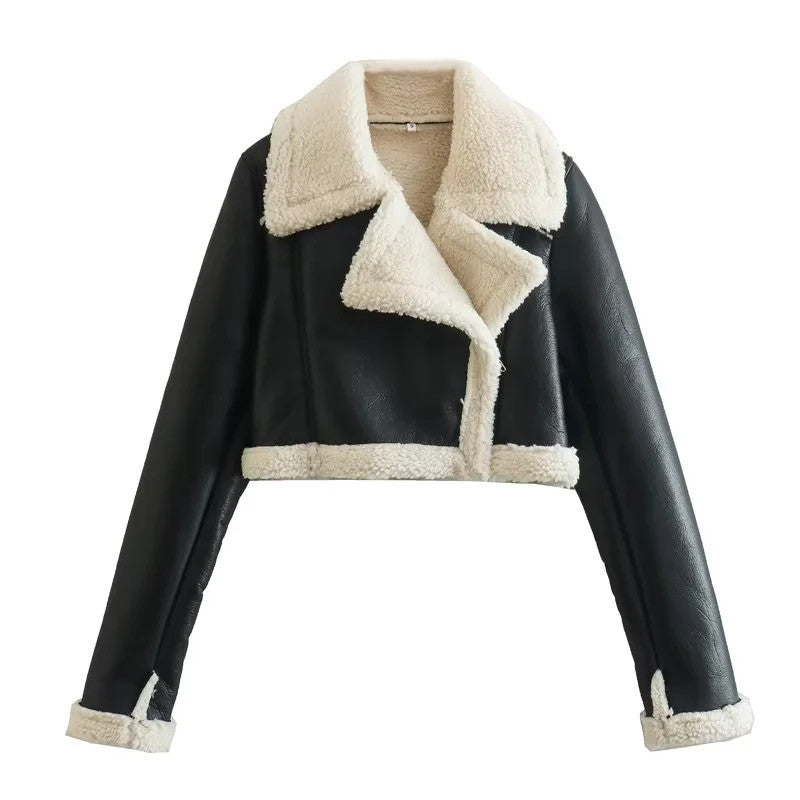 Foreign Trade List! European And American Women&#039;s Lapel Fur Fleece Double-Sided Short Jacket Coat 4341806