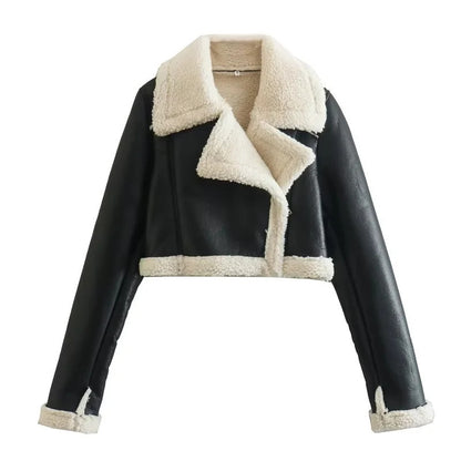 Foreign Trade List! European And American Women&#039;s Lapel Fur Fleece Double-Sided Short Jacket Coat 4341806