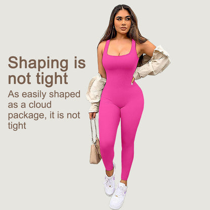 Belly Tinting Peach Hip Hip Hip Yoga Suit Removable Chest Pad Square Collar Jumpsuit Outer Wear Sports Fitness Jumpsuit