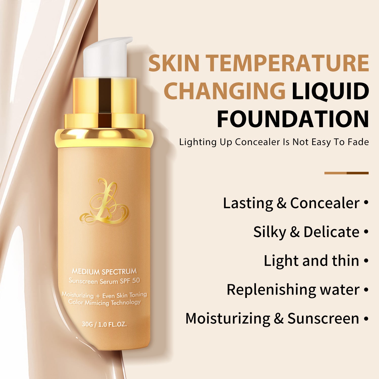 Color Change Liquid Foundation 4 In 1 Bionic Color Change Concealer Not Fake White Not Card Powder English Packaging Liquid Foundation