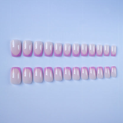 Wear Armour European And American Square Head Purple French Simple Nail Art 24 Removable Fake Nails