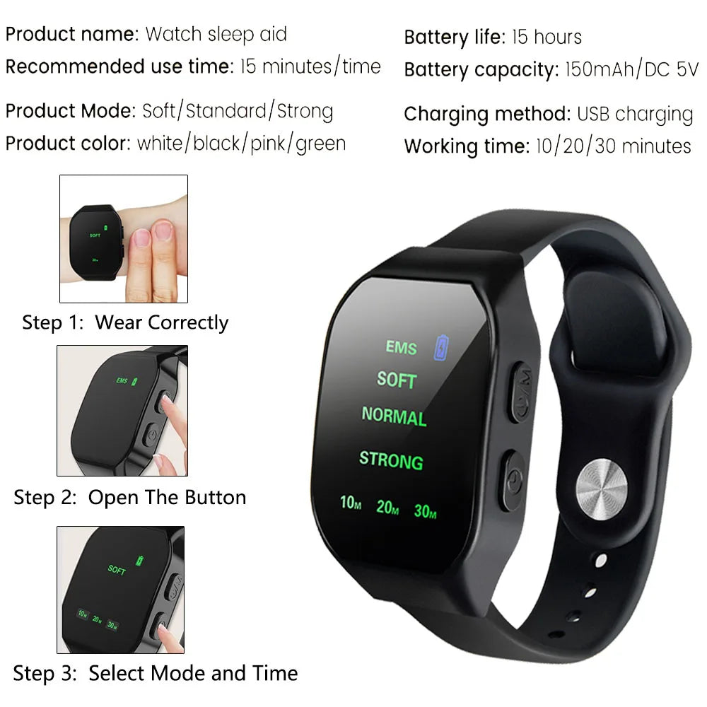 Sleep Aid Watch Microcurrent Pulse Sleeping Anti-anxiety Insomnia Hypnosis Device Relief Relax Hand Massage Pressure Soothing - Sleep &amp;amp;amp;amp;amp; Snoring