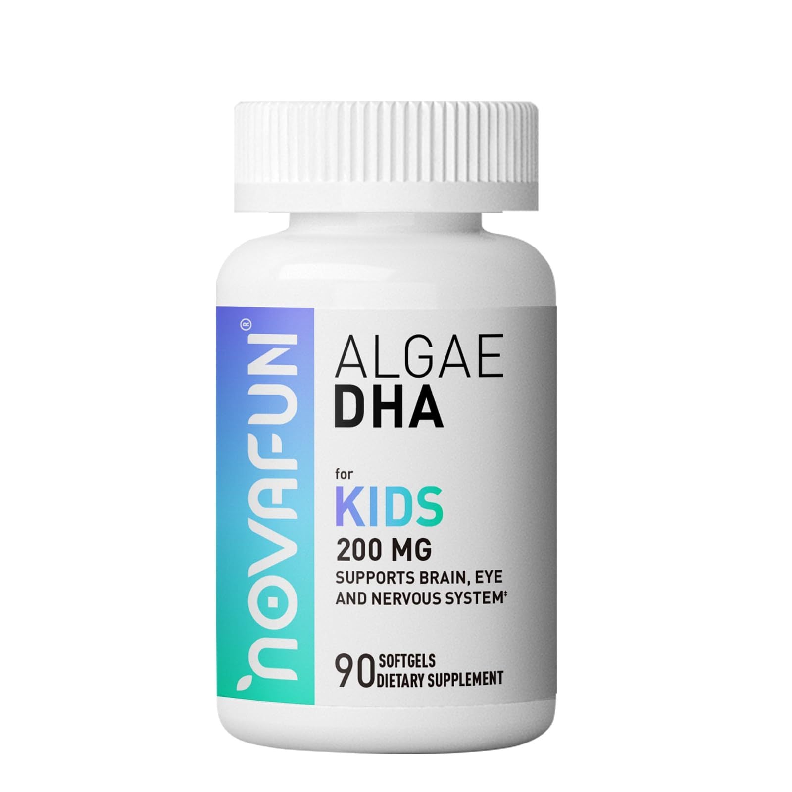 Novafun Algal sourced Omega-3&amp; DHA Softgels for Kids, Brain, Eye and Heart Health, Cognitive &amp; Immune Function, Learning, Social Development - Non-GMO - 200 mg - 45 Day Supply - 90 ct